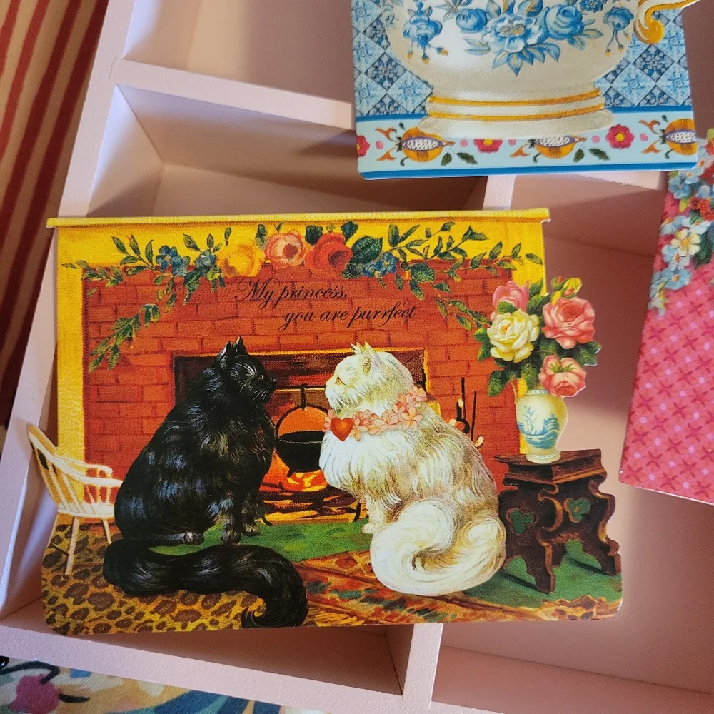Punch Studio Victorian Look Valentine Cards 4 New Cats Hearts Scrapbook Journal